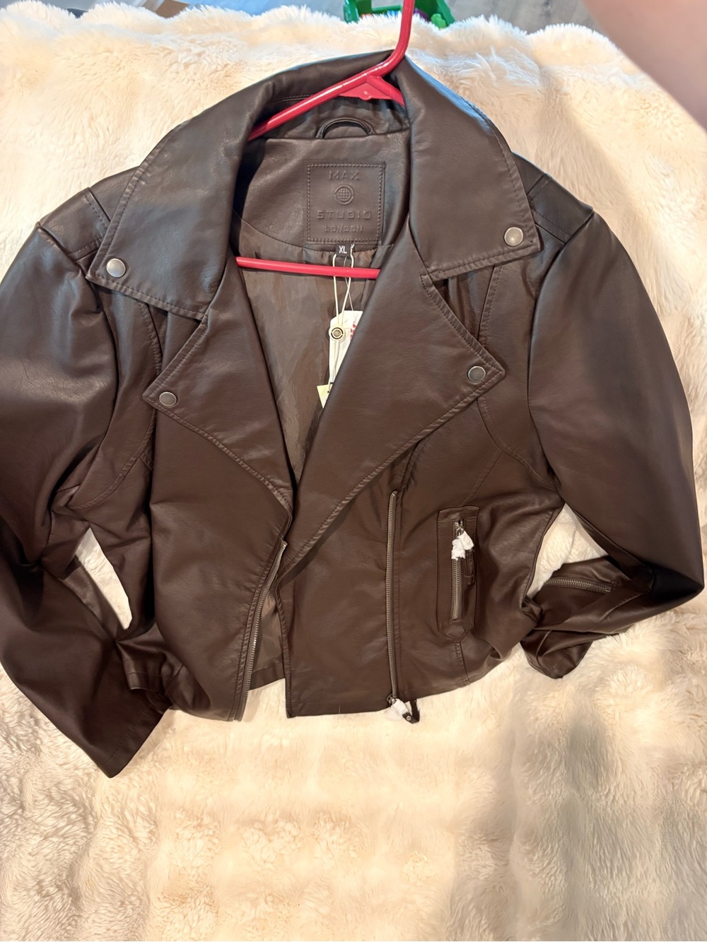 Max Studio Dark Brown Faux Leather Moto Jacket